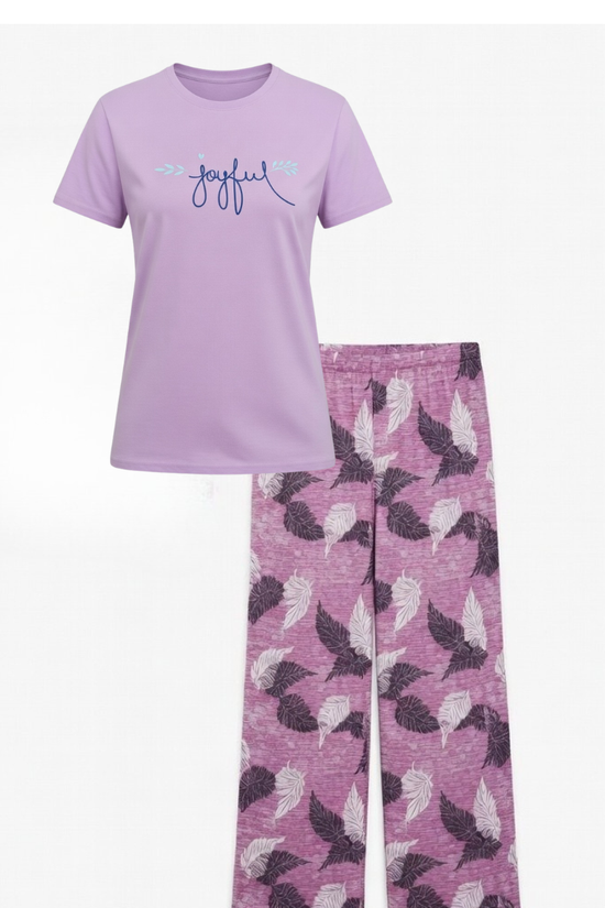 Joyful Pink Tee & Floral Lounge Pants Set