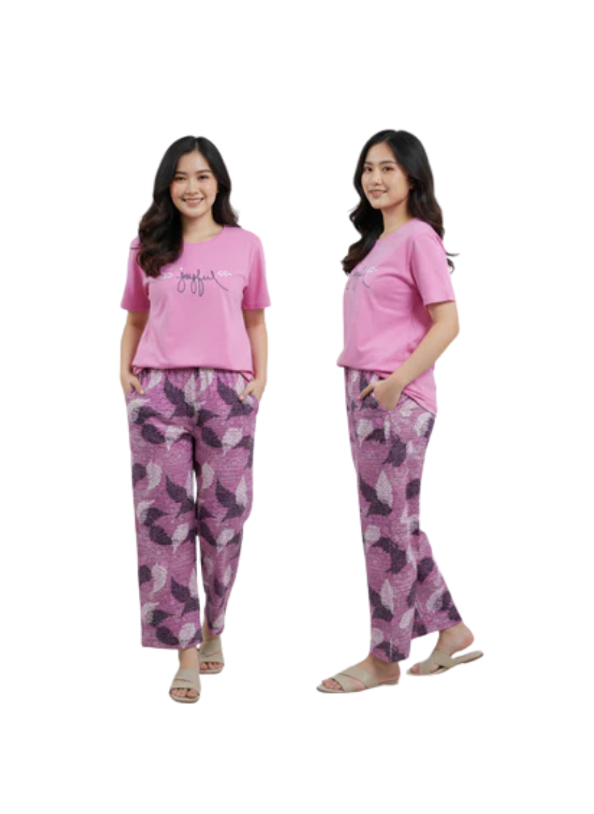 Joyful Pink Tee & Floral Lounge Pants Set
