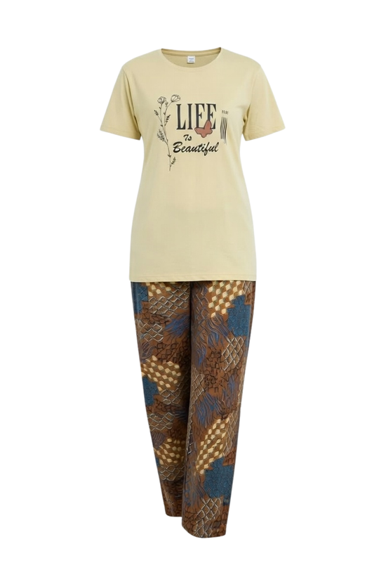 Life Is Beautiful Graphic Tee & Printed Lounge Pants Set (New Arrival)