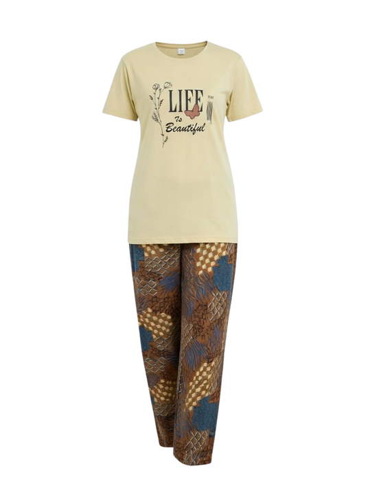 Life Is Beautiful Graphic Tee & Printed Lounge Pants Set (New Arrival)