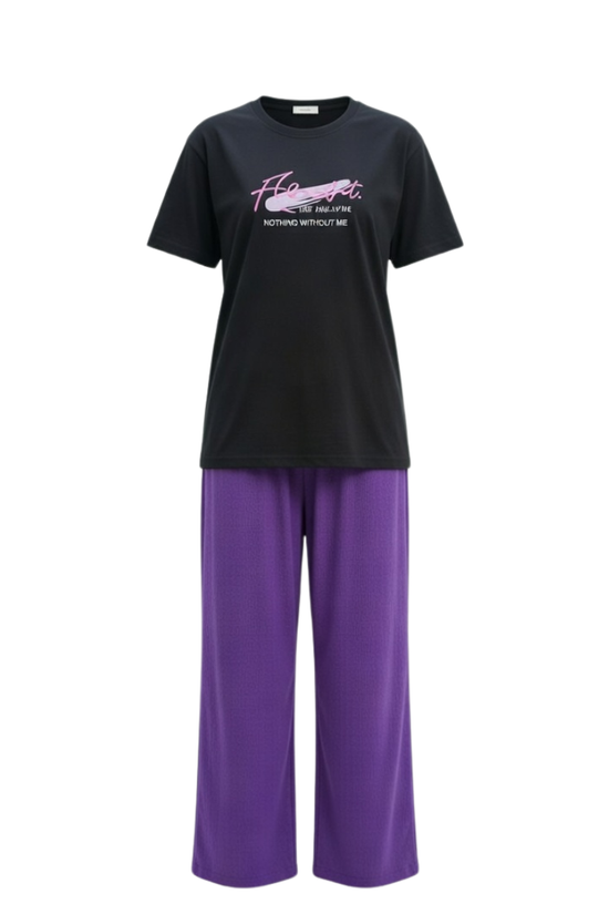 Midnight Comfort Tee & Lavender Lounge Palazzo Set (New Arrival)