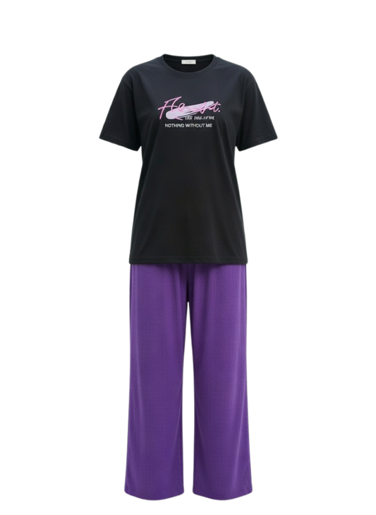 Midnight Comfort Tee & Lavender Lounge Palazzo Set (New Arrival)
