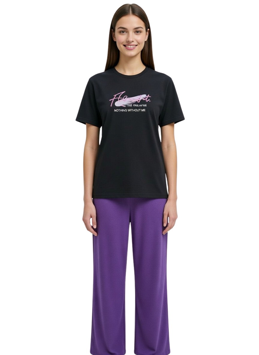 Midnight Comfort Tee & Lavender Lounge Palazzo Set (New Arrival)
