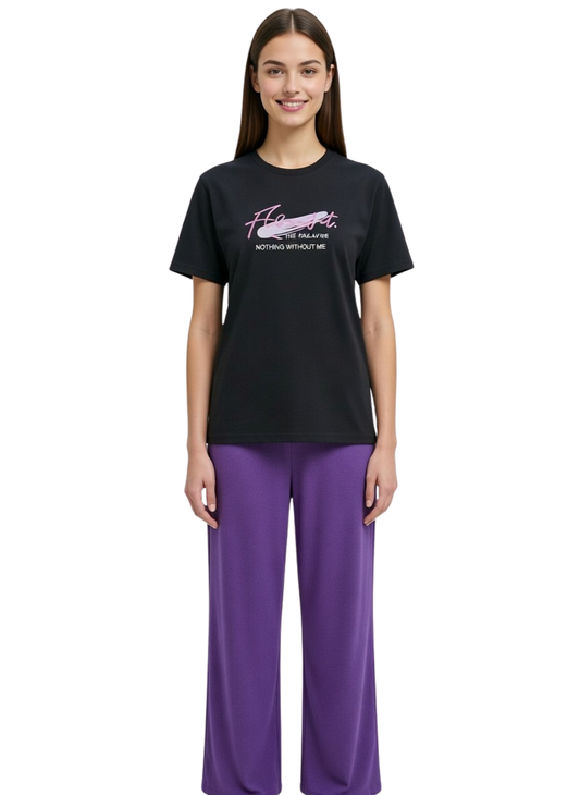Midnight Comfort Tee & Lavender Lounge Palazzo Set (New Arrival)