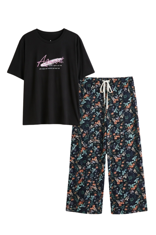 Floral Palazzo & Black Tee Combo