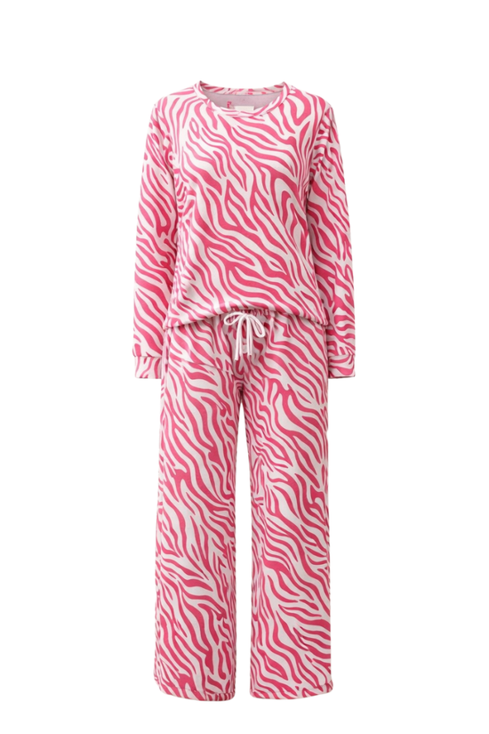 Pink Zebra Print Cozy Night Suit – Full Sleeves