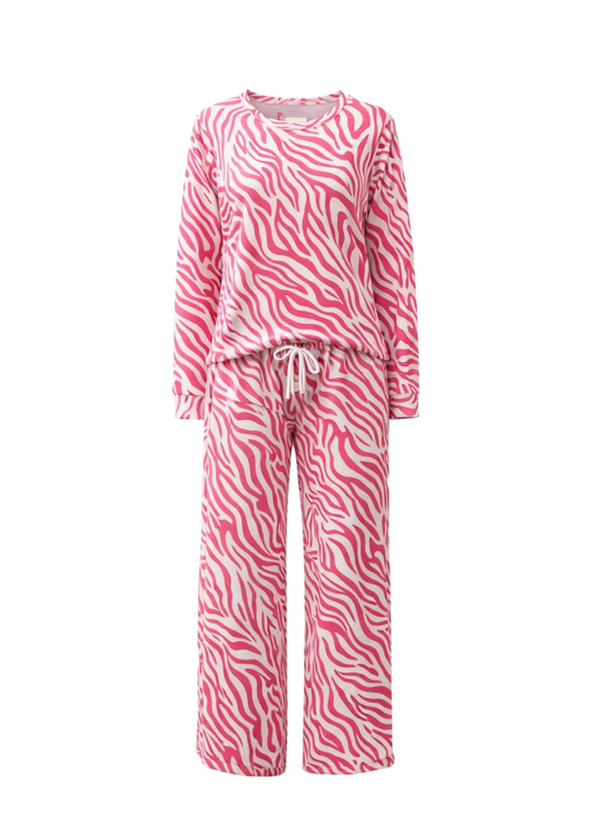 Pink Zebra Print Cozy Night Suit – Full Sleeves