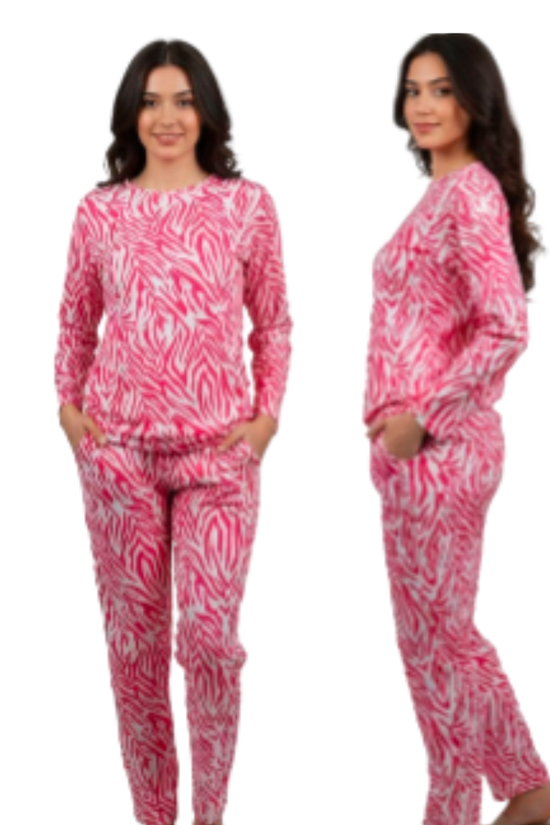 Pink Zebra Print Cozy Night Suit – Full Sleeves
