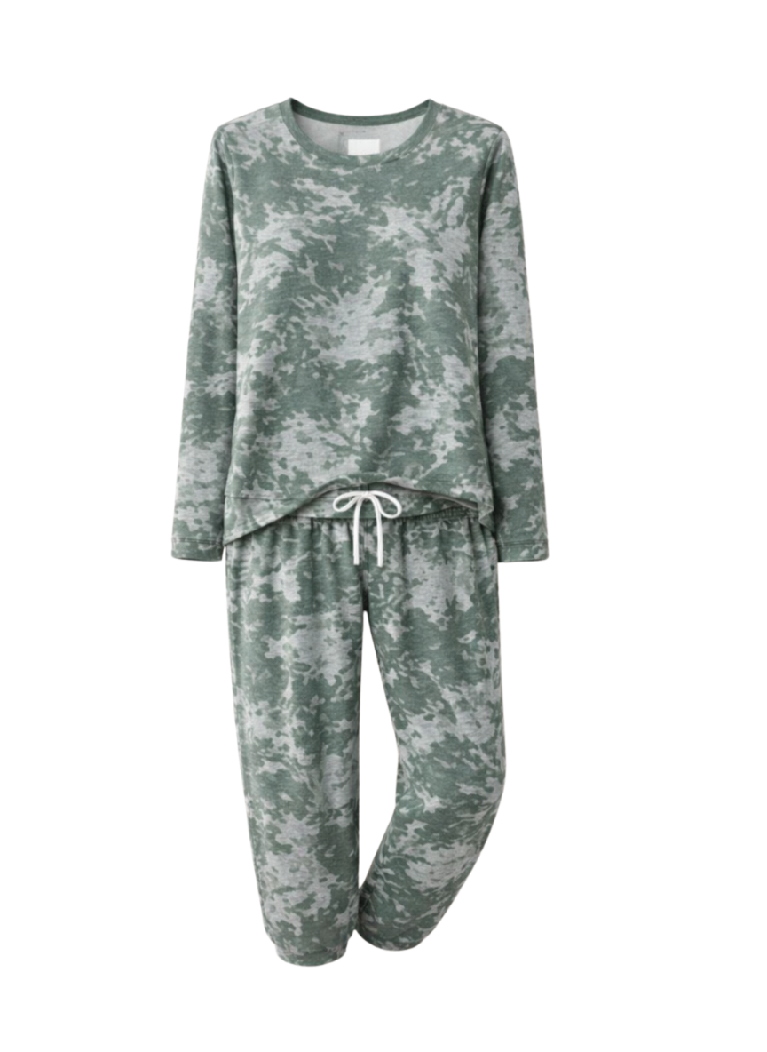 Green Leaf Print Night Suit – Full Sleeves