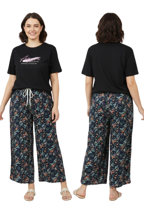 Floral Palazzo & Black Tee Combo