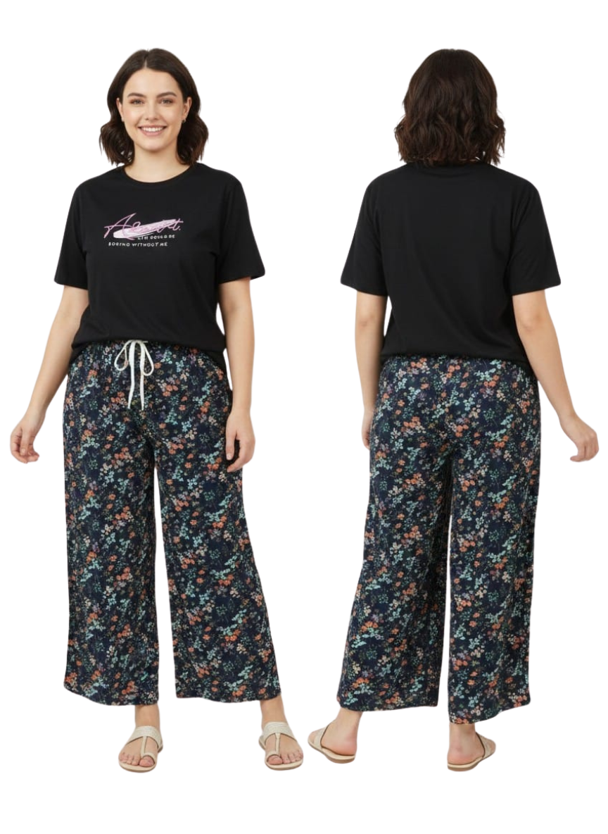 Floral Palazzo & Black Tee Combo