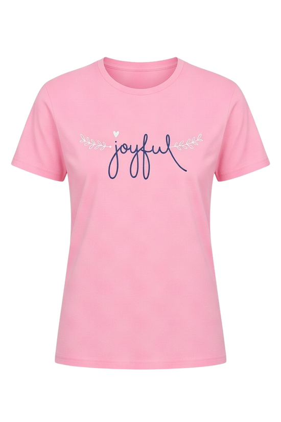 Joyful Smile Graphic Pink & purple T-Shirt – Soft Cotton Casual Wear