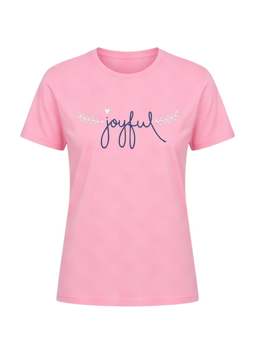 Joyful Smile Graphic Pink & purple T-Shirt – Soft Cotton Casual Wear