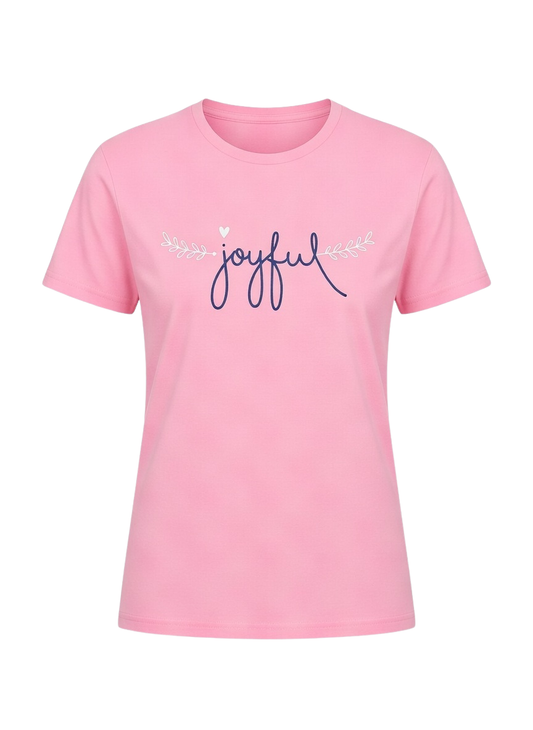 Joyful Smile Graphic Pink & purple T-Shirt – Soft Cotton Casual Wear
