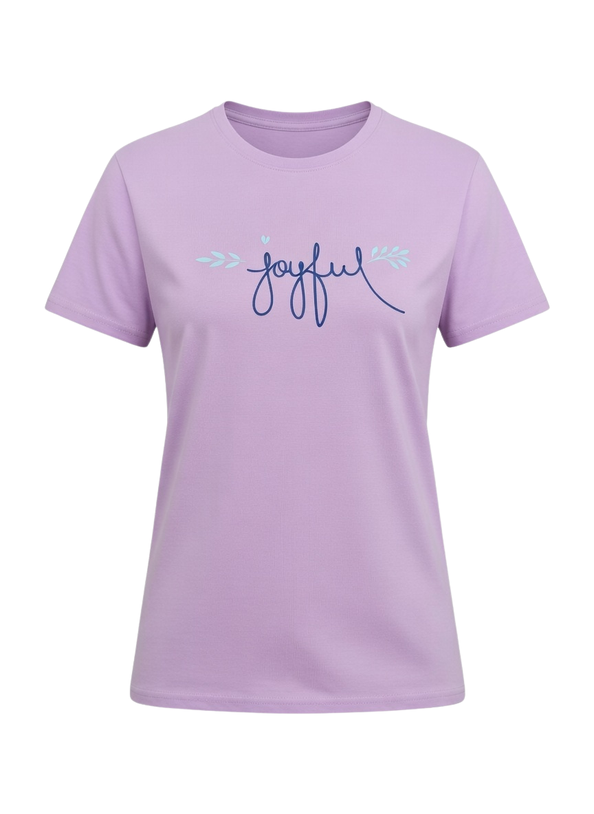 Joyful Smile Graphic Pink & purple T-Shirt – Soft Cotton Casual Wear