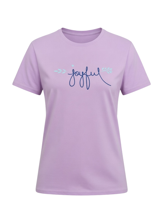 Joyful Smile Graphic Pink & purple T-Shirt – Soft Cotton Casual Wear