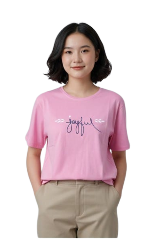 Joyful Smile Graphic Pink & purple T-Shirt – Soft Cotton Casual Wear
