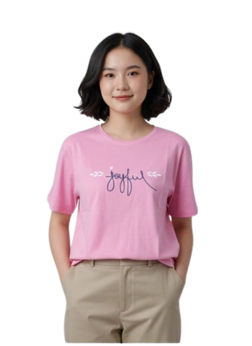 Joyful Smile Graphic Pink & purple T-Shirt – Soft Cotton Casual Wear