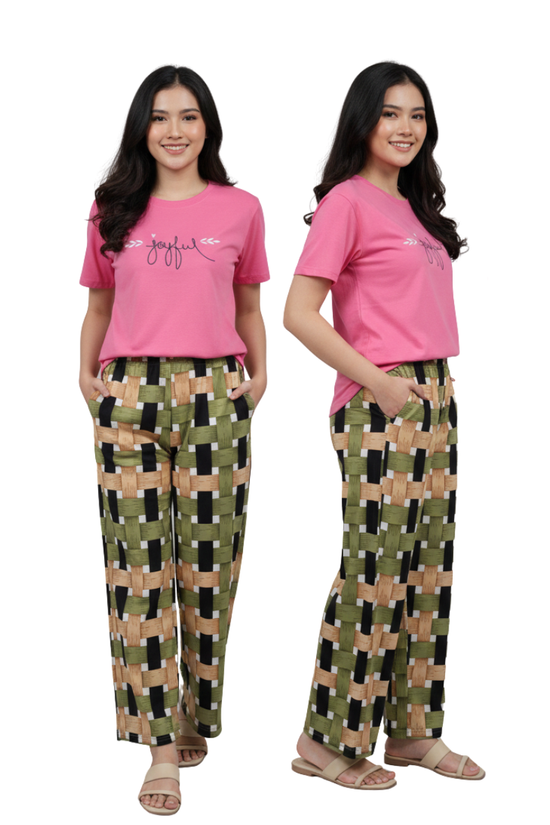 Women’s Geometric Print Lounge Palazzo Pants with Elastic Waist