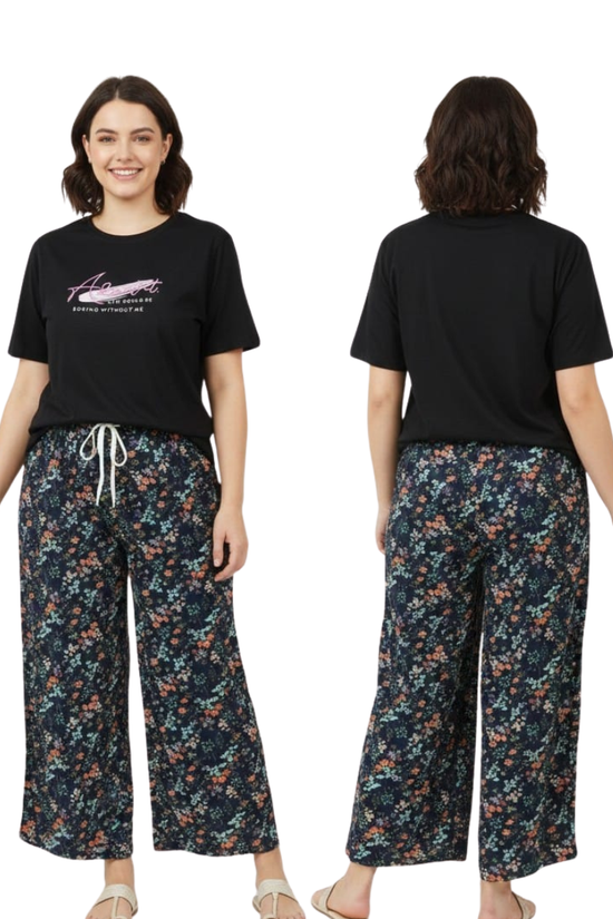 Women’s Floral Print Lounge Palazzo Pants with Drawstring Waist
