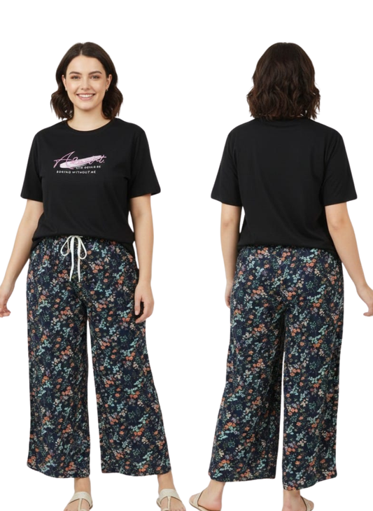 Women’s Floral Print Lounge Palazzo Pants with Drawstring Waist