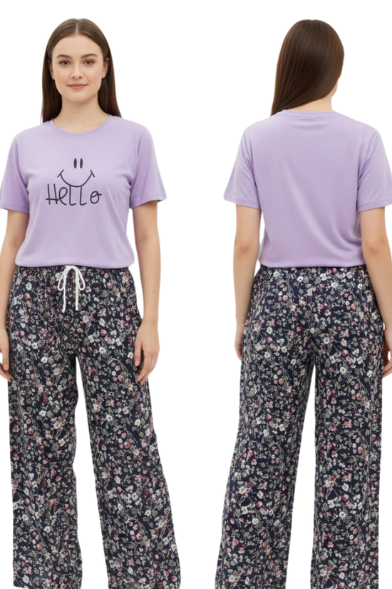 Women’s Floral Print Lounge Palazzo Pants with Drawstring Waist