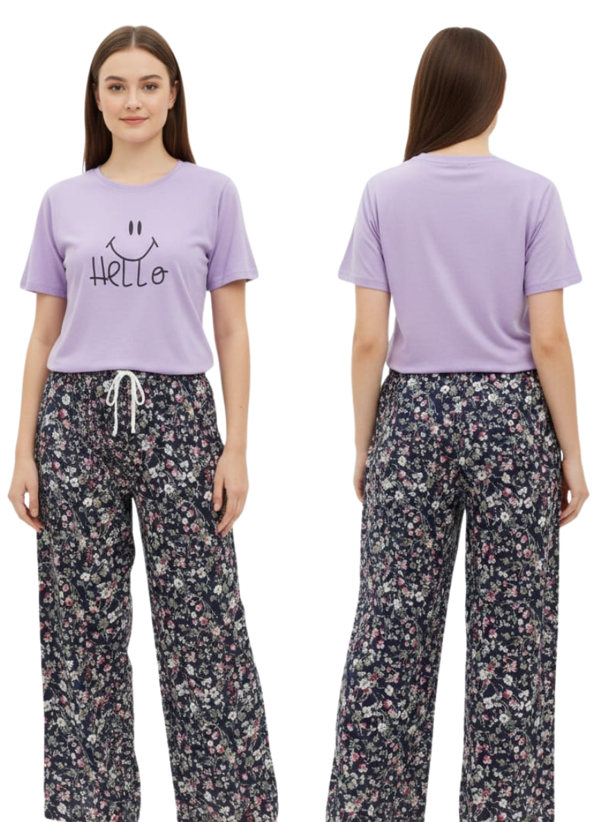 Women’s Floral Print Lounge Palazzo Pants with Drawstring Waist