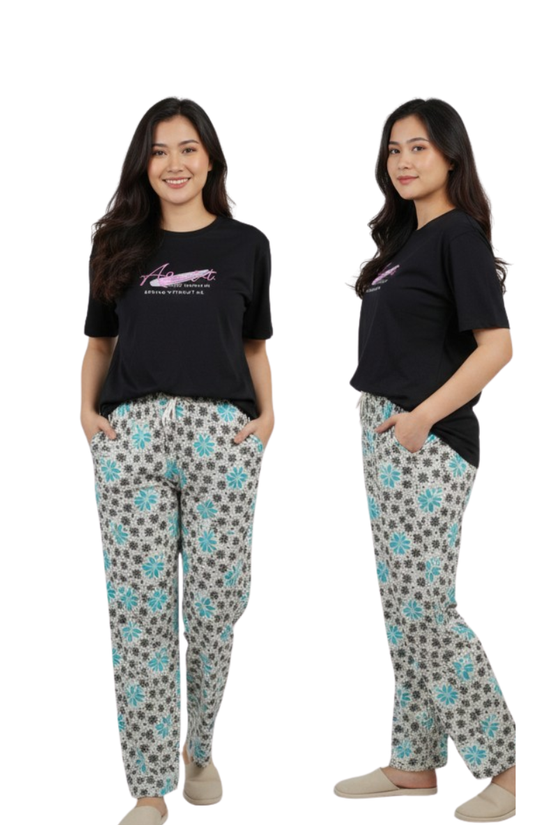 Women’s Floral Print Lounge Pants with Elastic Drawstring Waist