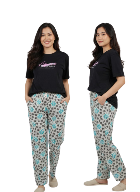 Women’s Floral Print Lounge Pants with Elastic Drawstring Waist