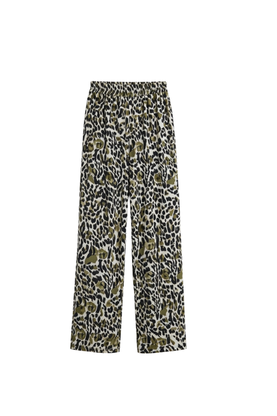 Women’s Leopard Print Lounge Palazzo Pants with Elastic Waist