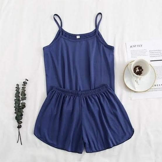 Chillpjs blue camisole and shorts sleepwear set in soft stretch cotton jersey with adjustable straps.