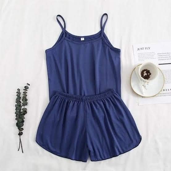 Chillpjs blue camisole and shorts sleepwear set in soft stretch cotton jersey with adjustable straps.